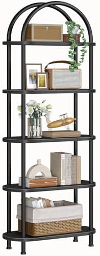 HOOBRO 5 Tier Open Bookshelf, Industrial Arched Bookcase Display Shelf Rack, Wooden Bookcase Storage Shelf Metal Frame, Tall Storage Organizer for Home, Easy Assembly, Black BB176SJ01 by HOOBRO