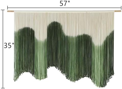 Macrame Wall Hanging Green Hand-Dyed Ombre Fiber Art Geometric 57"W*39"L - Image 5