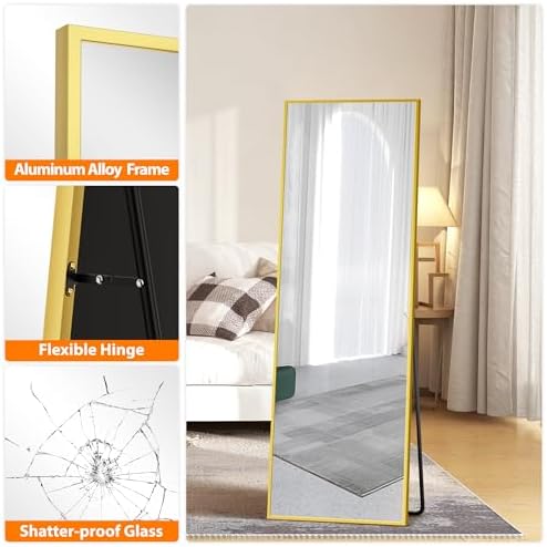 TRAHOME Full Length Floor Mirror 56"x15", Large Standing Body Mirror, Gold - Image 6