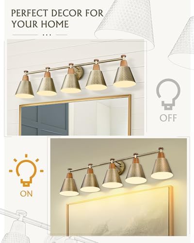 FEMILA Bathroom Light Fixtures, Modern Bathroom Vanity Light with Hammered Metal Shade, Sconces Wall Lighting for Mirror Kitchen Bedroom, Gold, 37" - Image 6