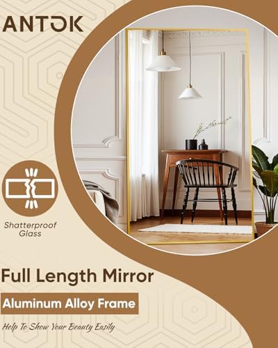 Antok Full Length Mirror, 82"x44" Floor Mirror for Bedroom, Dorm, Gold - Image 5