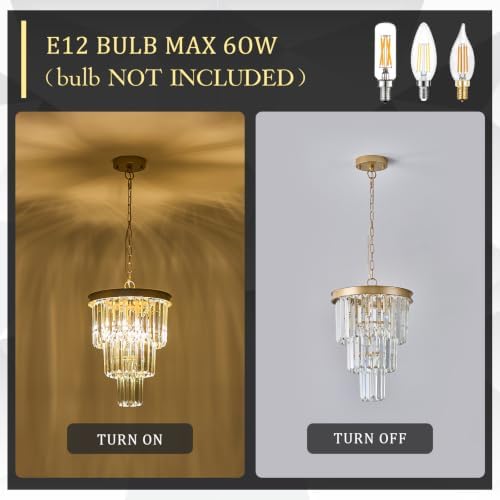 CATINER 12" Modern Crystal Chandeliers,3 Lights Gold Round Light Fixture - Image 6