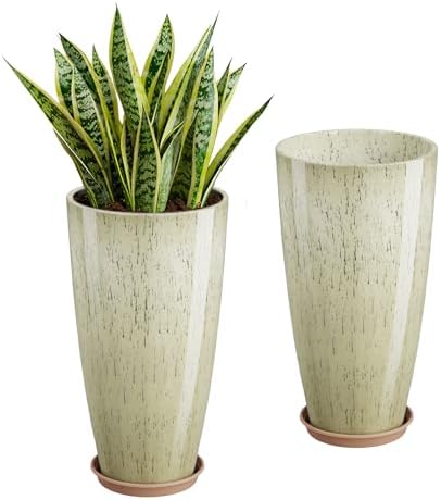 QCQHDU 21 inch Tall Planters for Outdoor & Indoor Plants, 2 Pack Sturdy Plant-Flower-Tree Pots for Front Porch Patio Deck Living Room Decor by QCQHDU