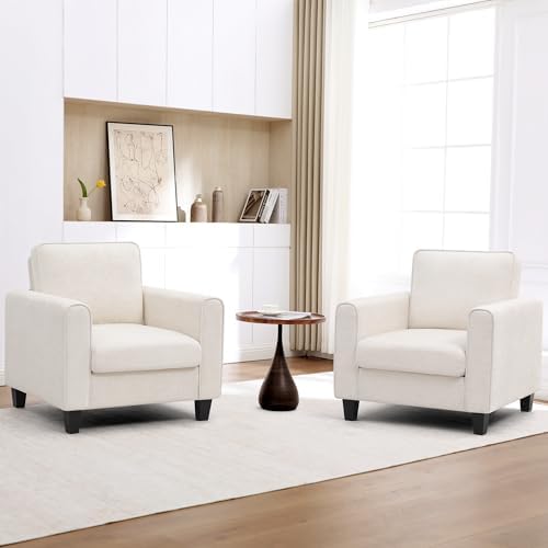 Accent Chairs Set of 2 for Living Room, Mid Century Modern Upholstered Living Room Chair, Chenille Reading Armchair for Apartment, Waiting Room, Office, Beige by choairy