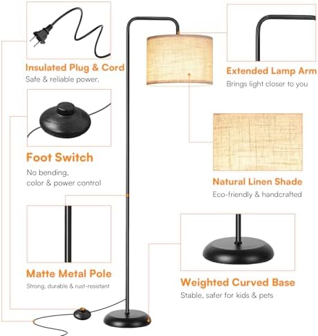 TJOY Floor Lamp, Black Standing Floor Lamp for Living Room with 3 CCT Bulb - Image 4