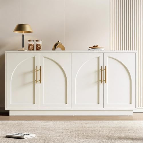 Fatmok Buffet Cabinet with Storage, 59'' Modern Arched Sideboard Cabinet w/Adjustable Shelves, Wood Media TV Console Table Credenza for Living Room Hallway Entryway, Beige(Not White) by Fatmok