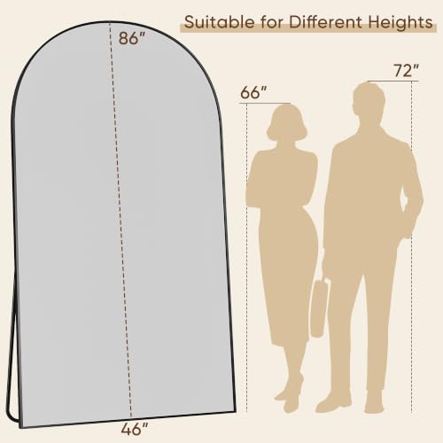 86"x46" Arched Full Length Mirror, Large Floor Mirror, Black - Image 4