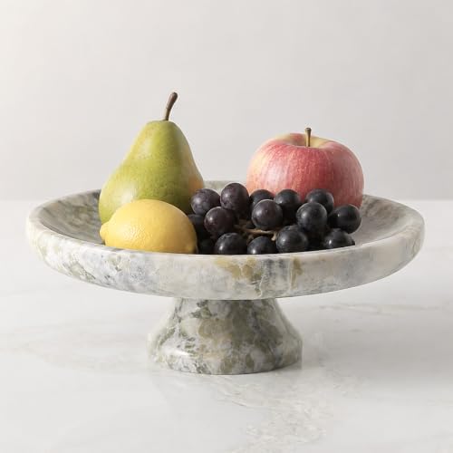 Koville Natural African Marble Fruit Bowl, 11 Inch Decorative Pedestal Tray Bowl, Handmade Stone Centerpiece Bowl for Kitchen Counter, Coffee Table & Dining Table, Modern Home Decor by Koville