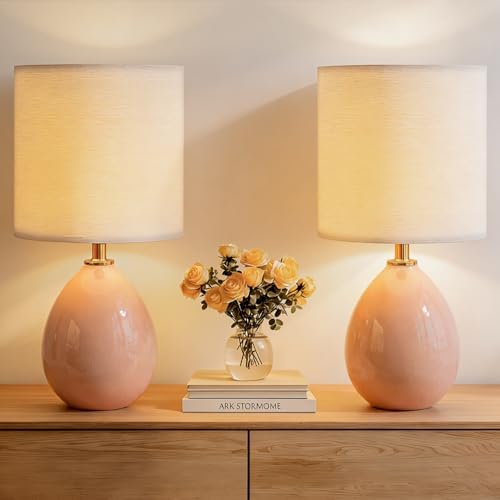 Dawnwake 17.7" Ceramic Table Lamps Set of 2 for Living Room Bedroom, Pink by Dawnwake