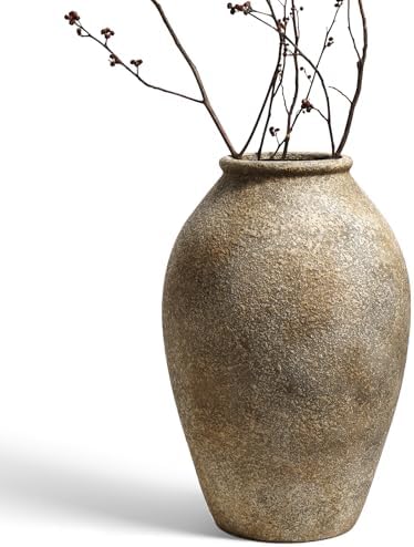 LE TAUCI Ceramic Flower Vase, 13.2 Inch Large Rustic Farmhouse Vase, Tall Floor Vase for Home Decor, Living Room Table & Mantel Centerpiece, Watertight & Sturdy, Sandstone Brown by LETAUCI
