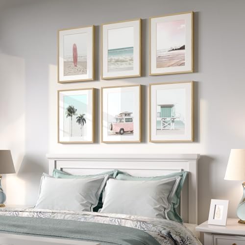Framed Pink and Mint Green Coastal Beach Wall Art for Living Room, 11x14 In - Image 3