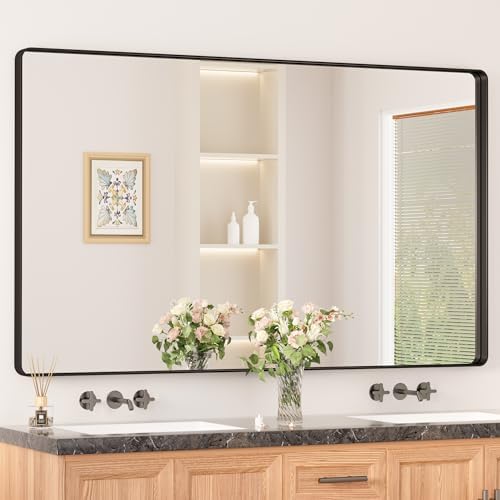 Keonjinn 60 x 36 Inch Black Bathroom Mirrors for Over Sink, Tempered Glass by Keonjinn