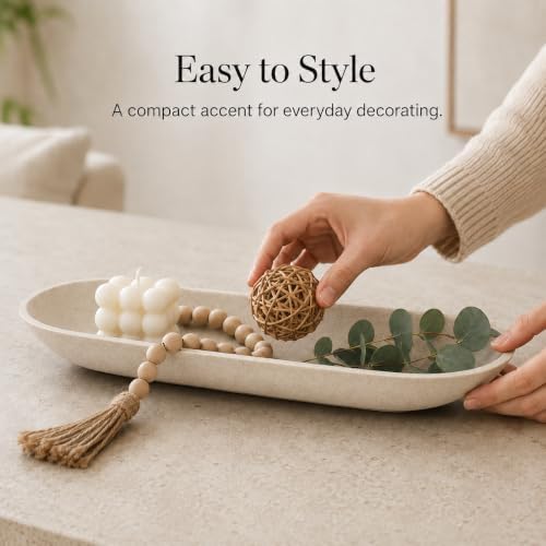 Long Decorative Bowl for Centerpiece, Dough Bowl for home decor 16" Beige - Image 6