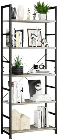 NUMENN 5 Tier Bookshelf, Tall Freestanding Open Storage Bookcase, Grey by NUMENN