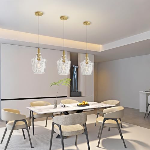 Hammered Glass Pendant Light for Kitchen Island Foyer 1 Pack Gold 8 Inch - Image 2