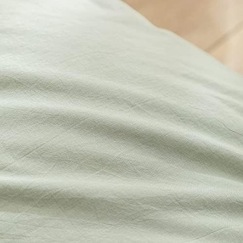 BESTOUCH Cotton Solid Duvet Cover Set Linen Feel Sage Green Queen - Image 6