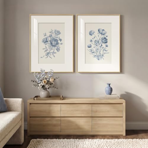 Framed Vintage Blue Floral Botanical Wall Art for Living Room, 2 Piece - Image 7