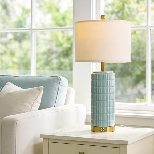 PoKat 25'' Bedside Table Lamps Set of 2 for Living Room, 3-Way Dimmable Touch Lamps for Bedroom, Modern Lamps for Nightstand with USB Ports, Coastal Blue Lamp for Office Sideboard (Bulbs Included) - Image 5