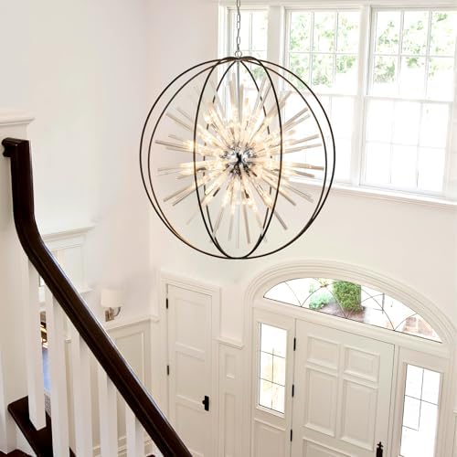 Modern Large Black Crystal Chandelier for High Ceilings Foyer Entryway by Vezzio