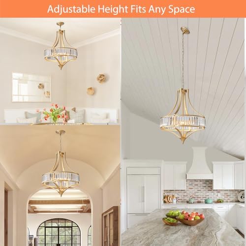 21.6" Gold Crystal Chandeliers Modern Vintage Chandelier with Round Metal Shade Art Deco 6-Light Large Dining Room Light Fixture for Kitchen, Dining Room, Hallway, Bedroom, Foyer - Image 6
