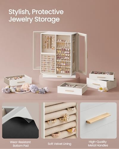 SONGMICS Jewelry Box Organizer, 360° Rotating, 7 Drawers, Cloud White - Image 5