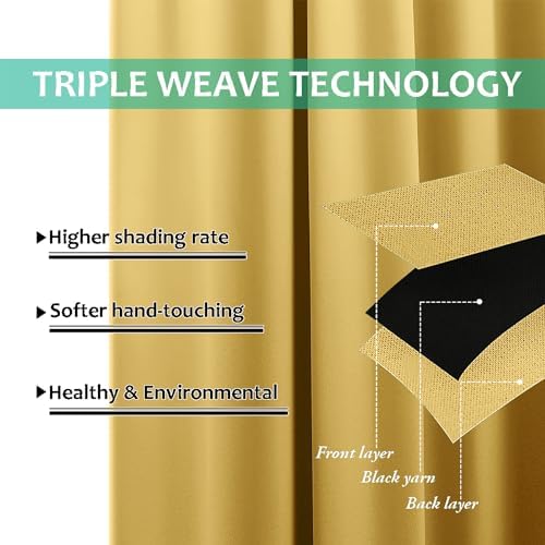 NICETOWN Full Shading Curtains 90 inches Long 2 Panels Set for Windows, Super Heavy-Duty Black Lined Blackout Curtains for Bedroom, Privacy Assured Window Treatment (Bright Yellow, Pack of 2, 52" W) - Image 6