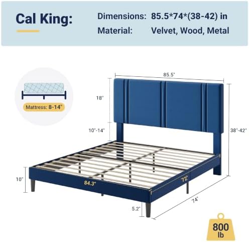 Allewie Cal King Platform Bed Frame with Velvet Upholstered Headboard - Image 2