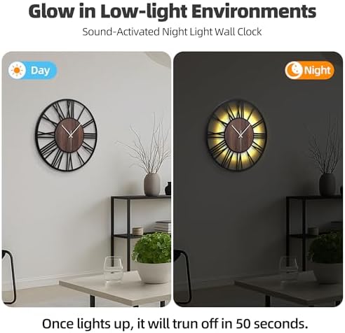 20" Silent Wall Clock – Glow Night Light, Battery Operated - Image 2