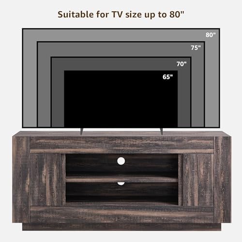 OKD 70" TV Stand for 80" TV, Thick Block Media Console, Dark Rustic Oak - Image 6