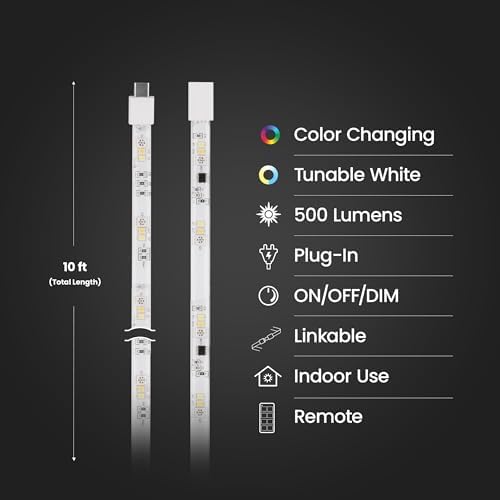 Feit Electric 10ft Chasing & Tunable White LED Tape Light, Dimmable, RGB Colors, Cut-to-Fit, Linkable up to 40ft, Slim 0.4in Width, Indoor/Outdoor Plug-In Light Strip, Remote Controlled, TAPE120/CHASE - Image 3