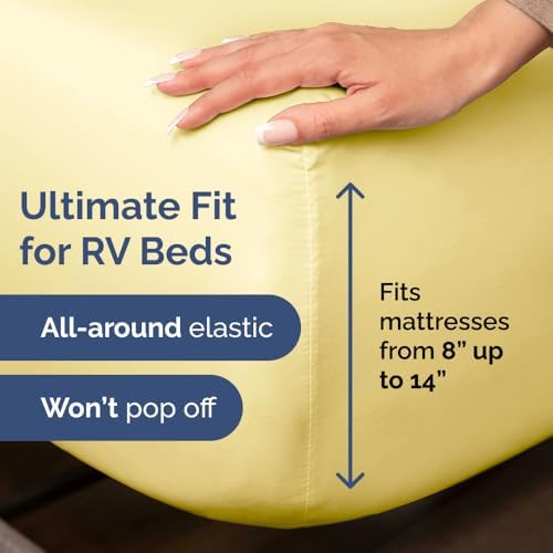 Short Queen Size 4 Piece Bed Sheet Set - RV Short Queen Sheets - Yellow - Image 3
