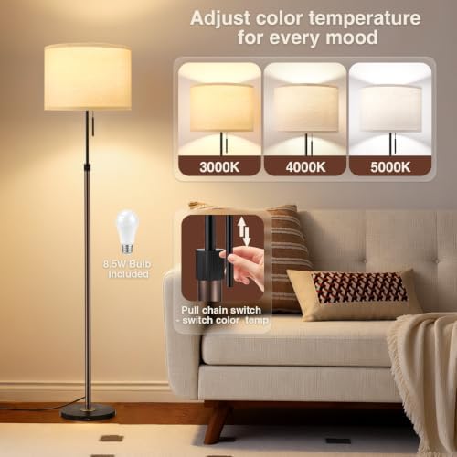 Ambimall Height Adjustable Modern Floor Lamp, Brown & Black - Image 3