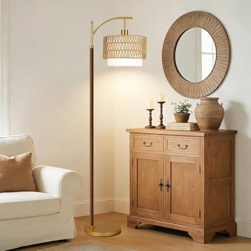 ZECOXOL Boho Floor Lamps for Living Room Rattan Floor lamp with Remote Control & 3 Color Temperatures,Vintage Wood Mid Century Modern Standing Lamp Dimmable Tall Floor Lamp for Bedroom Corner - Image 7