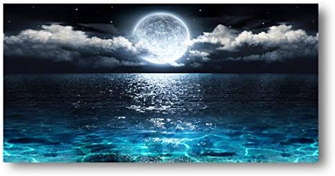 Wall Art Moon Sea Ocean Landscape Picture Canvas Wall Art Print Paintings Modern Artwork for Living Room Wall Decor and Home Décor Framed Ready to Hang,24x48inches,1inch Thick Frame,Waterproof Artwork by HaichuangDecorArt