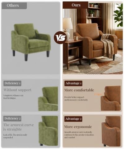 LEVELEVE Accent Arm Chair – Retro Cowhide, Upholstered Scooped Comfy Reading Chair for Living Room, Bedroom, Apartment, Waiting Room - Image 4