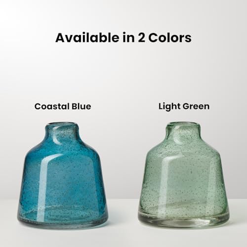 Torre & Tagus 6 Inch Tall Blue Glass Vase with Gold Flakes, Mouth Blown Glass Vase Blue Flower Vase Centerpieces, Watertight for Hydroponic Plants, Coastal Decor Accents (Marina) - Image 7