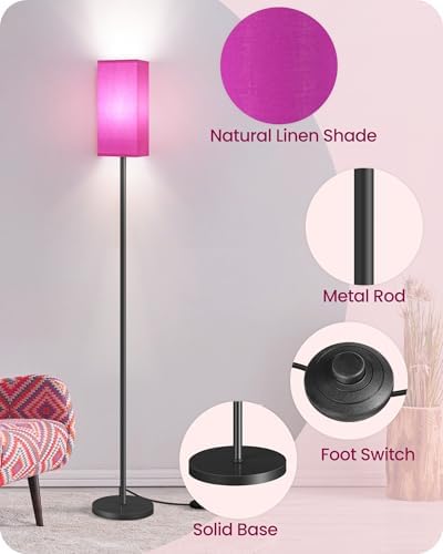 Floor Lamp, Pole Lamp with Foot Switch, Modern Standing Lampshade, Minimalist Freestanding Lamp (Bulb Not Included), for Living Room, Bedroom ETL Listed, Pink Purple and Black Z07LD05 - Image 5