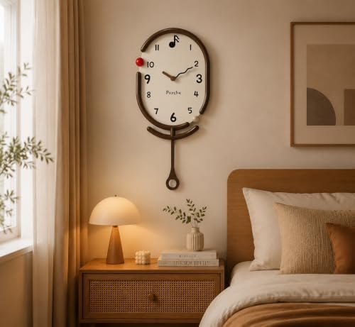 Modern Pendulum Wall Clock, Decorative Resin Frame Clock with Metal Painted Dial and Walnut Wood Hands, Silent Non Ticking Wall Decor for Living Room Bedroom Office Kitchen Home Decoration, 24.4 Inch - Image 5