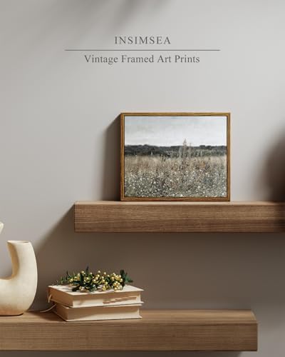 InSimSea Framed Canvas Wall Art Vintage Decor, Bathroom Art Classical Wildflower Painting, Country Landscape Decor for Living Room Bedroom, 8"x10" - Image 2