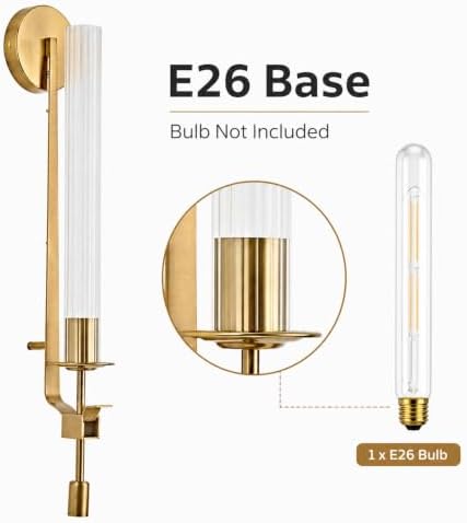 LIGHTLAND Gold Wall Sconce, 28 Inch Modern Metal Glass Wall Light Fixture, Wall Lamp for Living Room Bedroom Hallway (Pack of 1) - Image 5