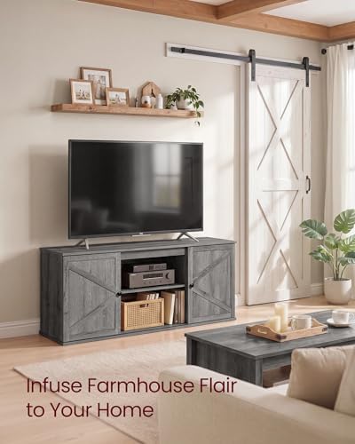 VASAGLE Farmhouse TV Stand for 65'' TV, Media Console, Sliding Barn Doors - Image 7