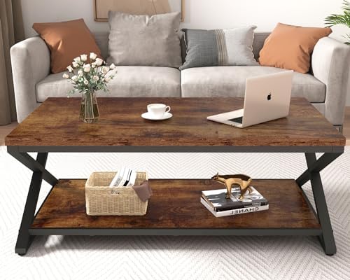 HSH 47" Rectangle Coffee Table with Storage for Living Room, Rustic Brown - Image 4