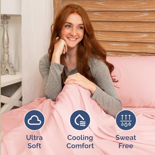 Short Queen Size 4 Piece Bed Sheet Set - RV Short Queen Sheets - Baby Pink - Image 4