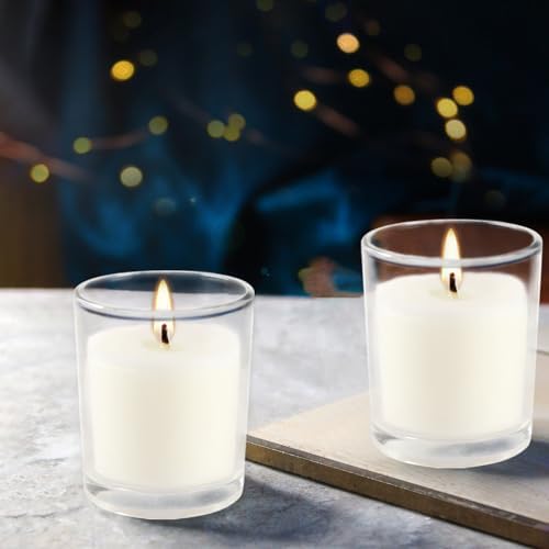 YOROXRG 48 Pack White Unscented Clear Glass Filled Votive Candles. Hand Poured Wax Candle Ideal Gifts for Home Décor Parties Weddings Holidays and Meditation (White) - Image 6