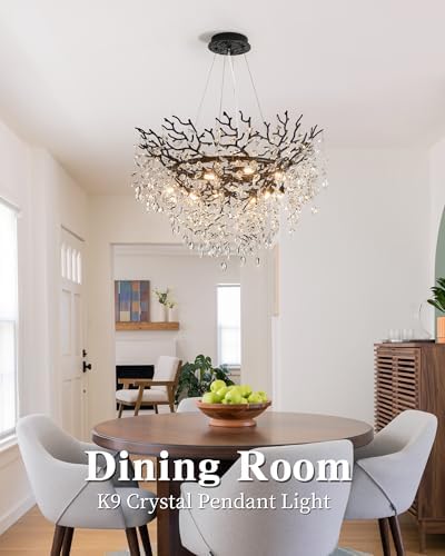 Modern Crystal Chandelier for Dining Room, 31.5" Black Tree Branch Chandeliers, 10-Light Luxury K9 Crystal Round Chandeliers for Kitchen Island Living Room - Image 3