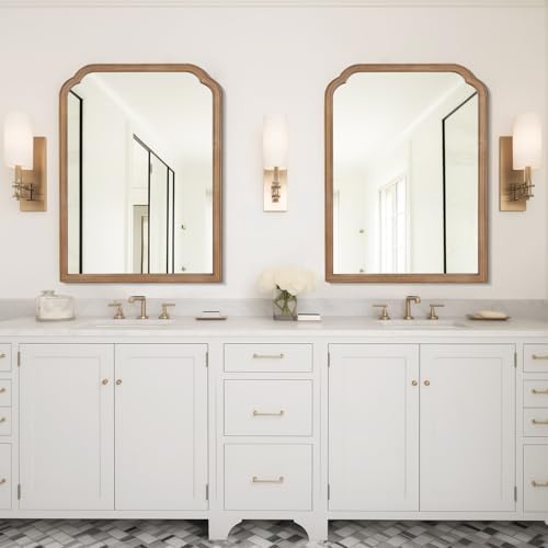 WallBeyond 28" x 40" Wood Bathroom Mirror for Wall Mounted, Rustic Rounded Corner Vanity Mirror for Entryway, Living Room or Bedroom Home Decorative [28" x 40" Honey-Colored] - Image 6