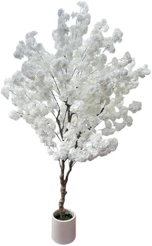 Cherry Blossom Tree 7ft, White Artificial Cherry Tree Fake White Tree for Wedding Party Home Living Room Decor by DOOUWANT