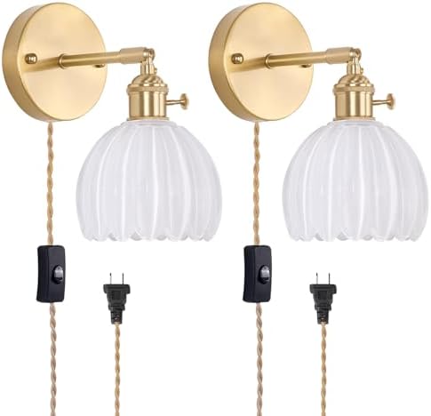 Shenmoyl Plug in Wall Sconce, White Tulip Glass Lampshade Wall Light Plugin Corded for Bedside Bedroom Doorway, 2 Pack by Shenmoyl