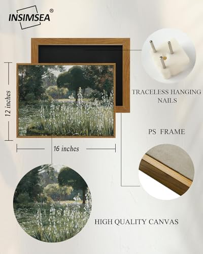 InSimSea Framed Canvas Wall Art, Bathroom Pictures Wall Decor, Spring Landscape, Moody Green Decor for Living Room Shelf Dresser, 12"x16", Small Size - Image 5