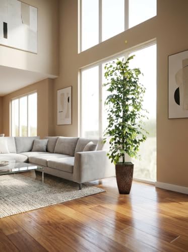 8ft Ficus Tree Artificial in Copper Metal Pot by LCG Florals - Real Wood Trunk, Premium Handmade, Faux Fake Indoor Tree for Living Room, Home & Office Decor - Image 4